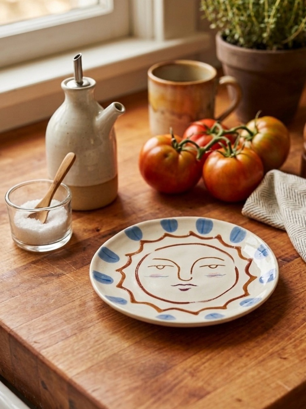 1 Hand Painted Artful Mystic Sun ☀️ Small Bites Appetizer Plate / Trinket Dish - Picture 5 of 7